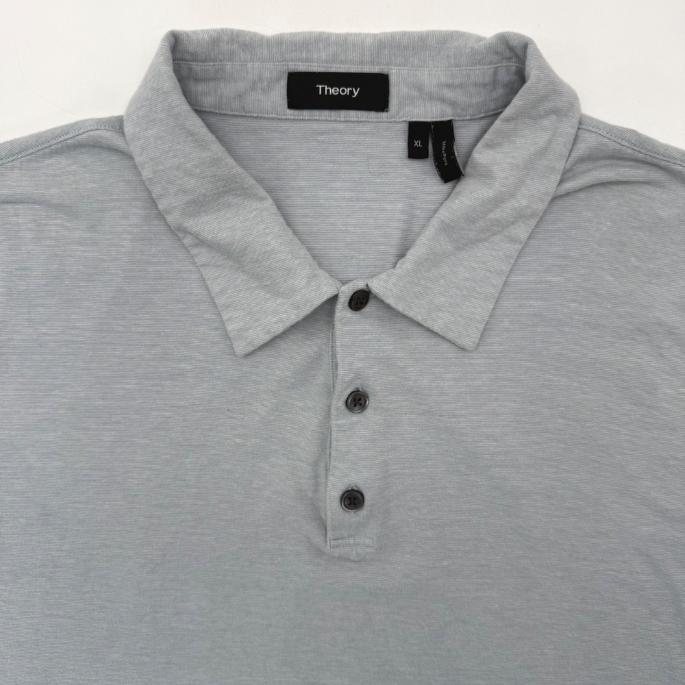 Theory Polo Shirt Men XL Light Blue Bron C Feeder Stripe Cotton J0494566